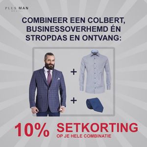 10% korting op de combinatie colbert, dress overhemd, stropdas.